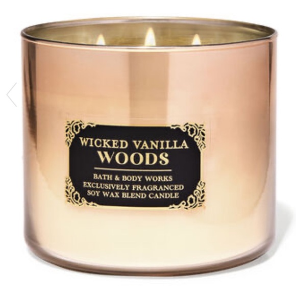Bath & Body Works Wicked Vanilla Woods 3-Wick Candle with Glass& Snake Lid - Picture 2 of 5